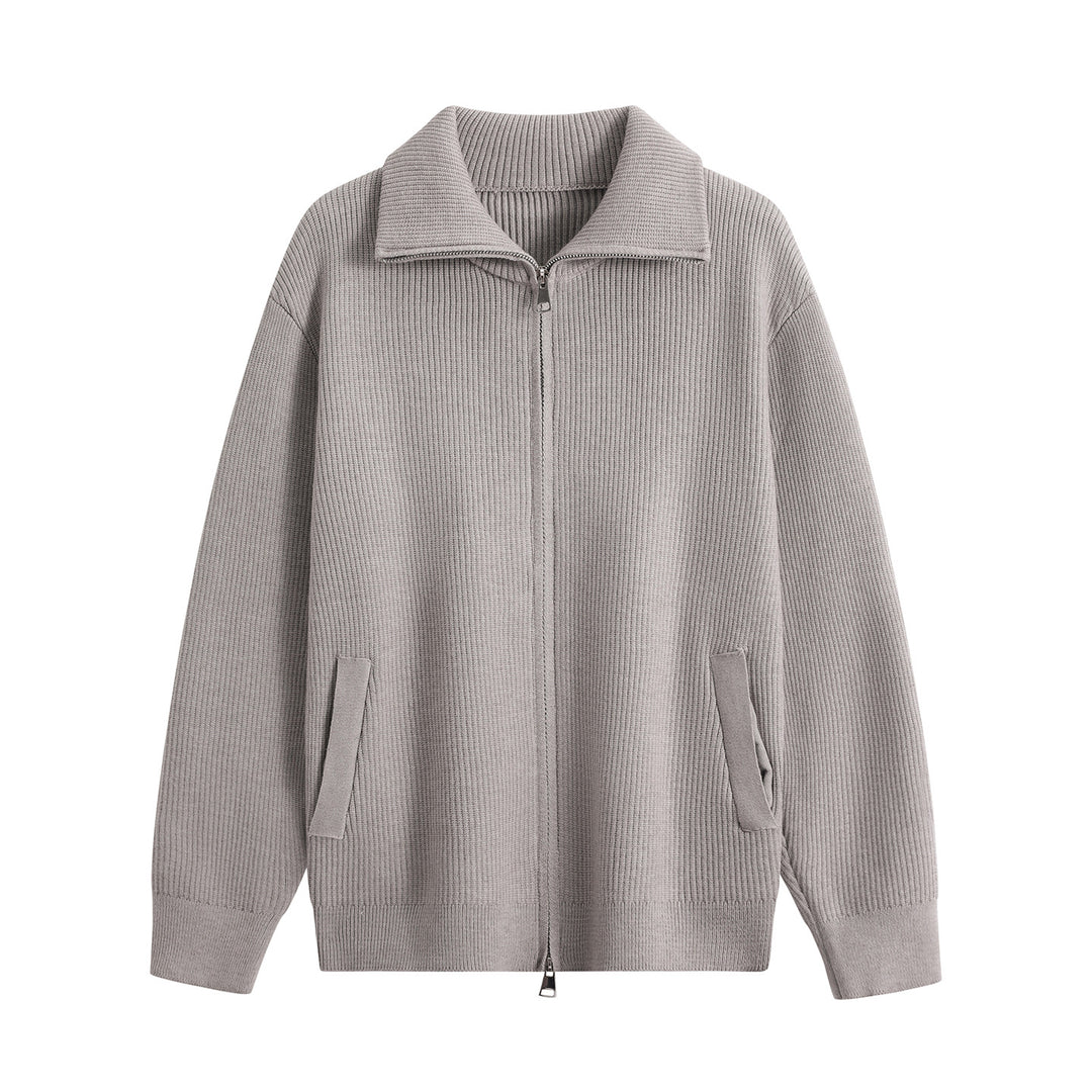 Herren Strick-Zipjacke mit Stehkragen, gerippter Struktur und Oversized-Schnitt Drune