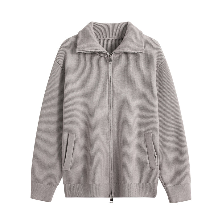 Herren Strick-Zipjacke mit Stehkragen, gerippter Struktur und Oversized-Schnitt Drune