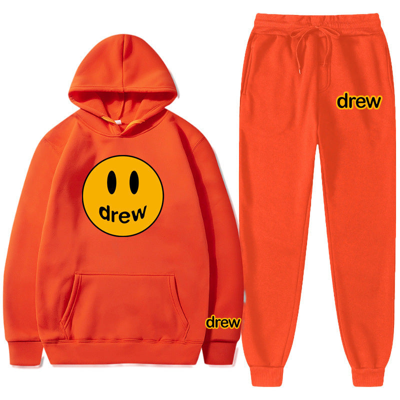 Unisex nan zweiteiliges Lounge-Set aus French-Terry mit Smiley-Print Kapuzenpullover und tapered Jogginghose Drune