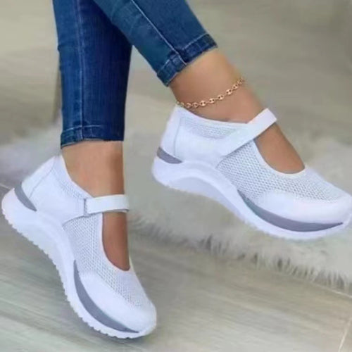 Damen Atmungsaktive Mary-Jane Sneaker mit Klettverschluss und Keilsohle Drune