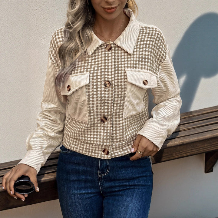 Damen Modische Cordjacke mit Karomuster Drune