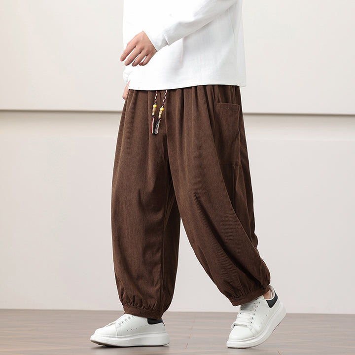 Damen lässige Cordhose mit elastischem Bund und farbigen Schnürsenkeln Drune
