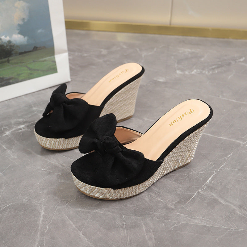 Damen Wedge-Pantoletten mit kreativem Schleifen-Design und verstellbarem Riemen Drune