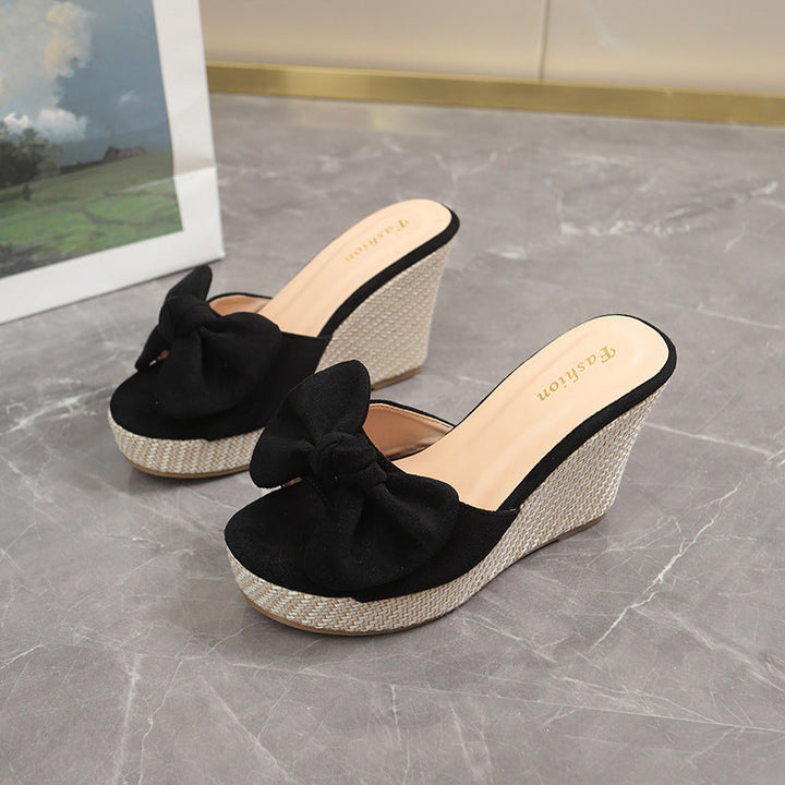 Damen Wedge-Pantoletten mit kreativem Schleifen-Design und verstellbarem Riemen Drune