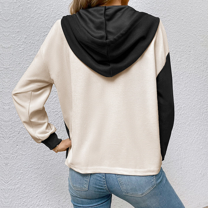 Damen Lässiges Hoodie-Oberteil mit Knopfleiste und Farbblock-Design Drune