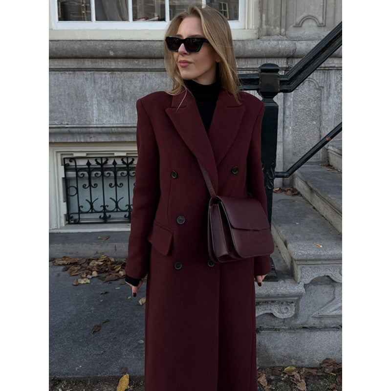 Damen Wool Blend Longcoat Drune