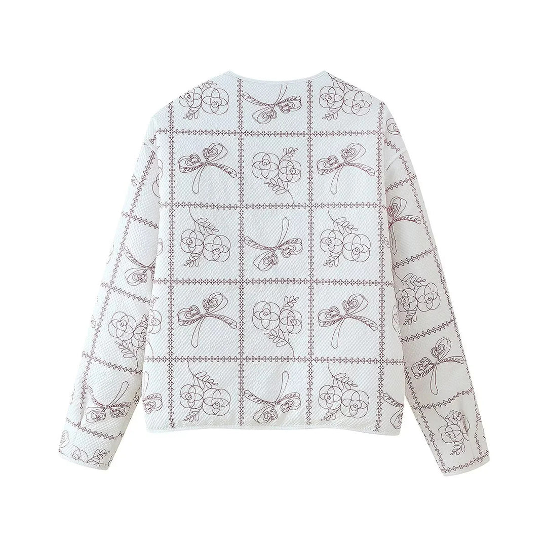 Damen nan gesteppte Kimono-Jacke mit Bindegürtel, aufgesetzten Taschen und floraler Karoprint Drune