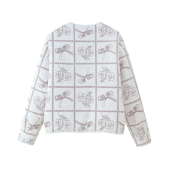Damen nan gesteppte Kimono-Jacke mit Bindegürtel, aufgesetzten Taschen und floraler Karoprint Drune
