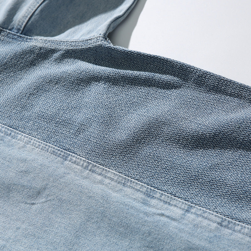 Unisex Oversize-Jeansjacke mit kontrastreichen Webpaneelen und Druckknopfverschluss Drune