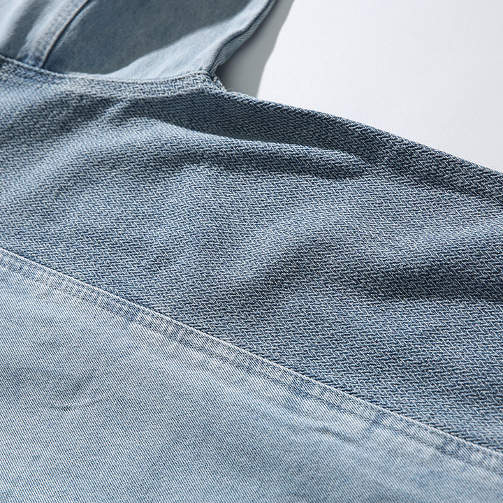 Unisex Oversize-Jeansjacke mit kontrastreichen Webpaneelen und Druckknopfverschluss Drune