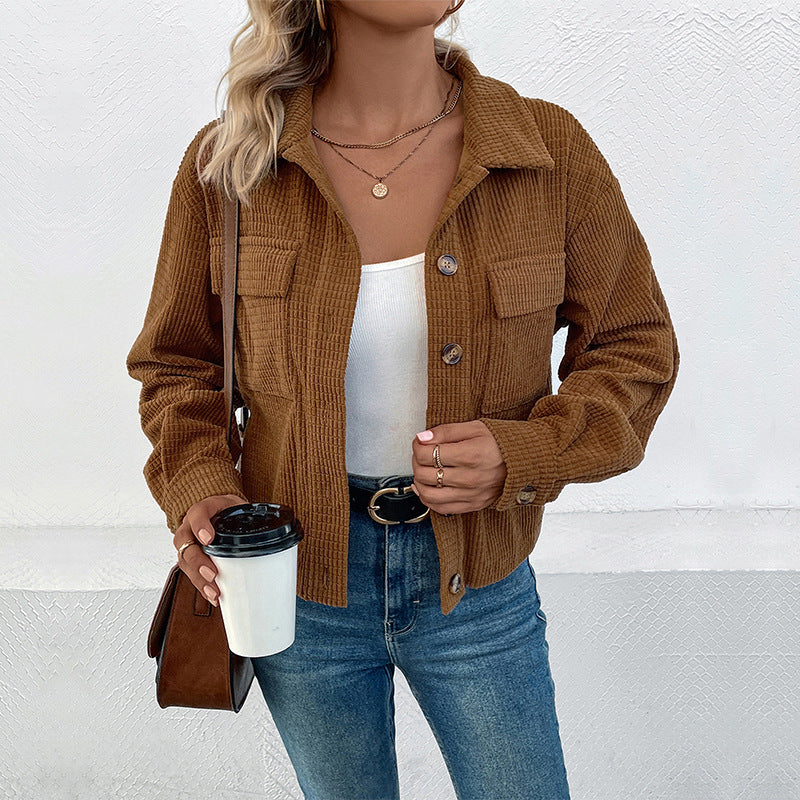 Damen Lässige Kordjacke mit Knopfleiste Drune