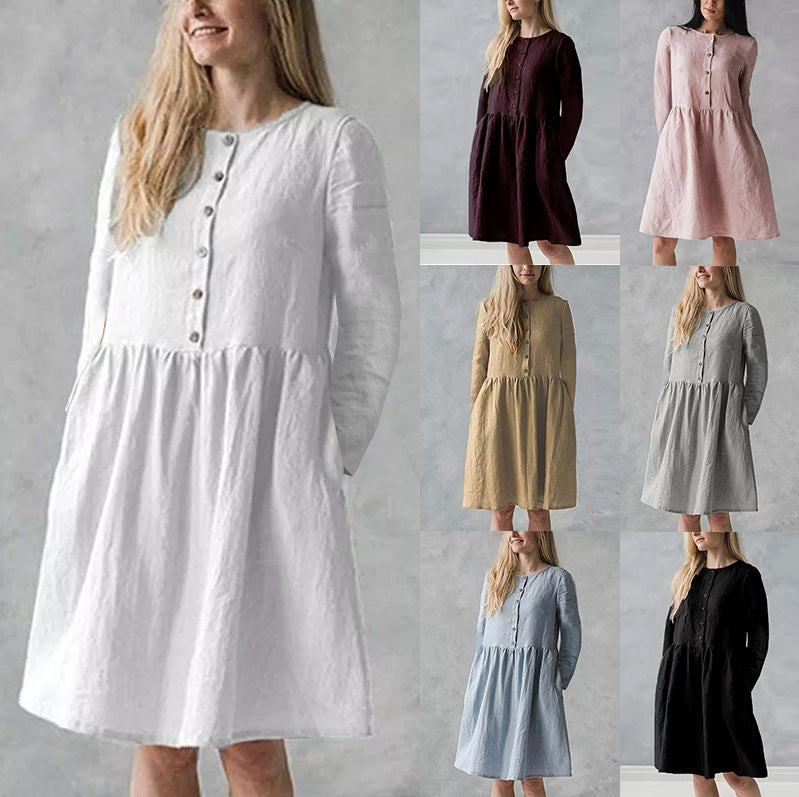 Damen lässiges Freizeitkleid mit Knopfverschluss und voluminösem Rock Drune