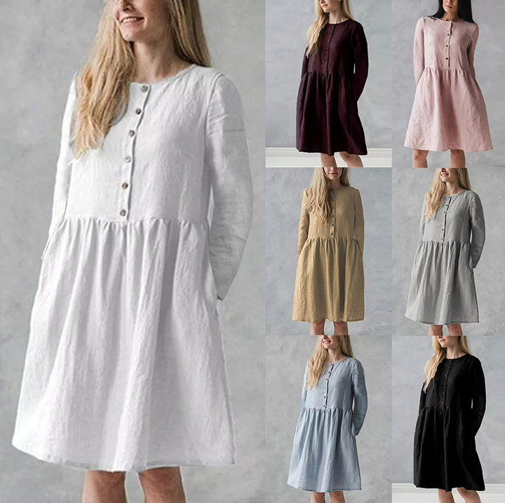 Damen lässiges Freizeitkleid mit Knopfverschluss und voluminösem Rock Drune