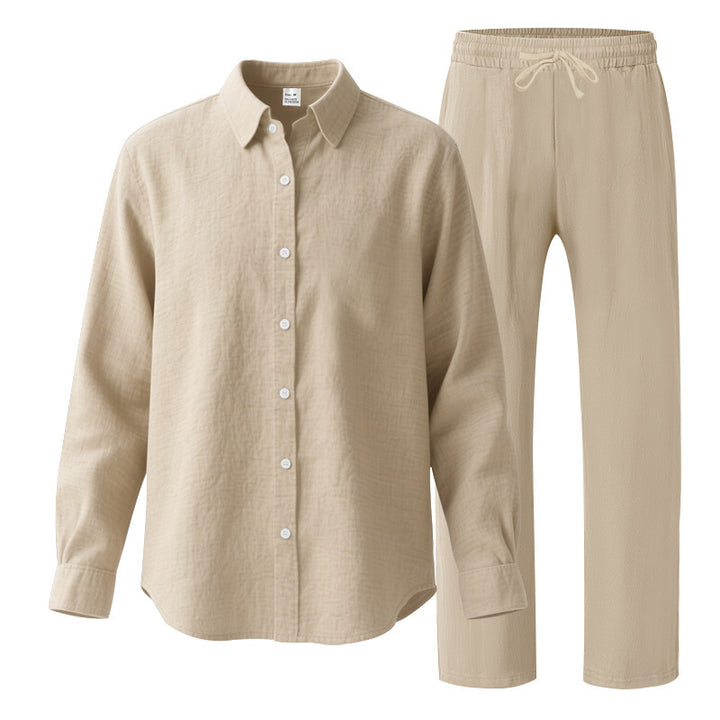 Damen nan komfortables Lounge-Set mit oversized Hemdbluse und elastischer Kordelzug-Hose Drune
