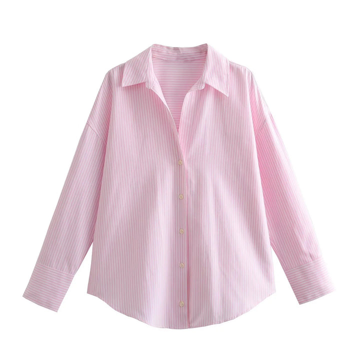 Damen 20+ Oversize‑Streifenbluse mit Hemdkragen und langen Manschetten Drune