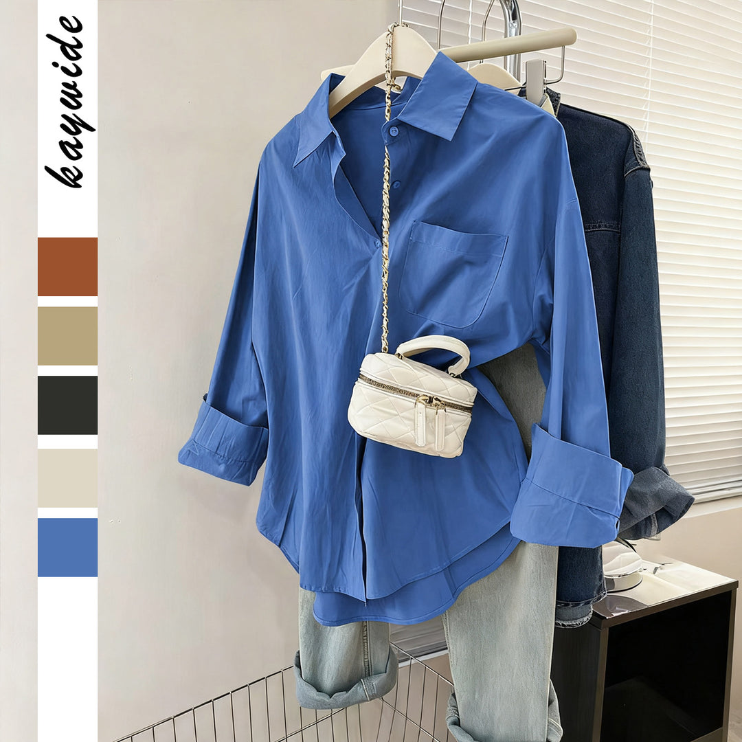 Damen nan oversized Hemdbluse mit Brusttasche, umgeschlagenen Ärmeln und relaxed Fit Drune