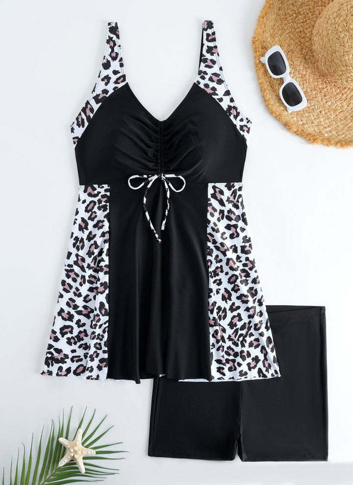 Damen Strandkleid Badeanzug mit elegantem Leopardenmuster Drune