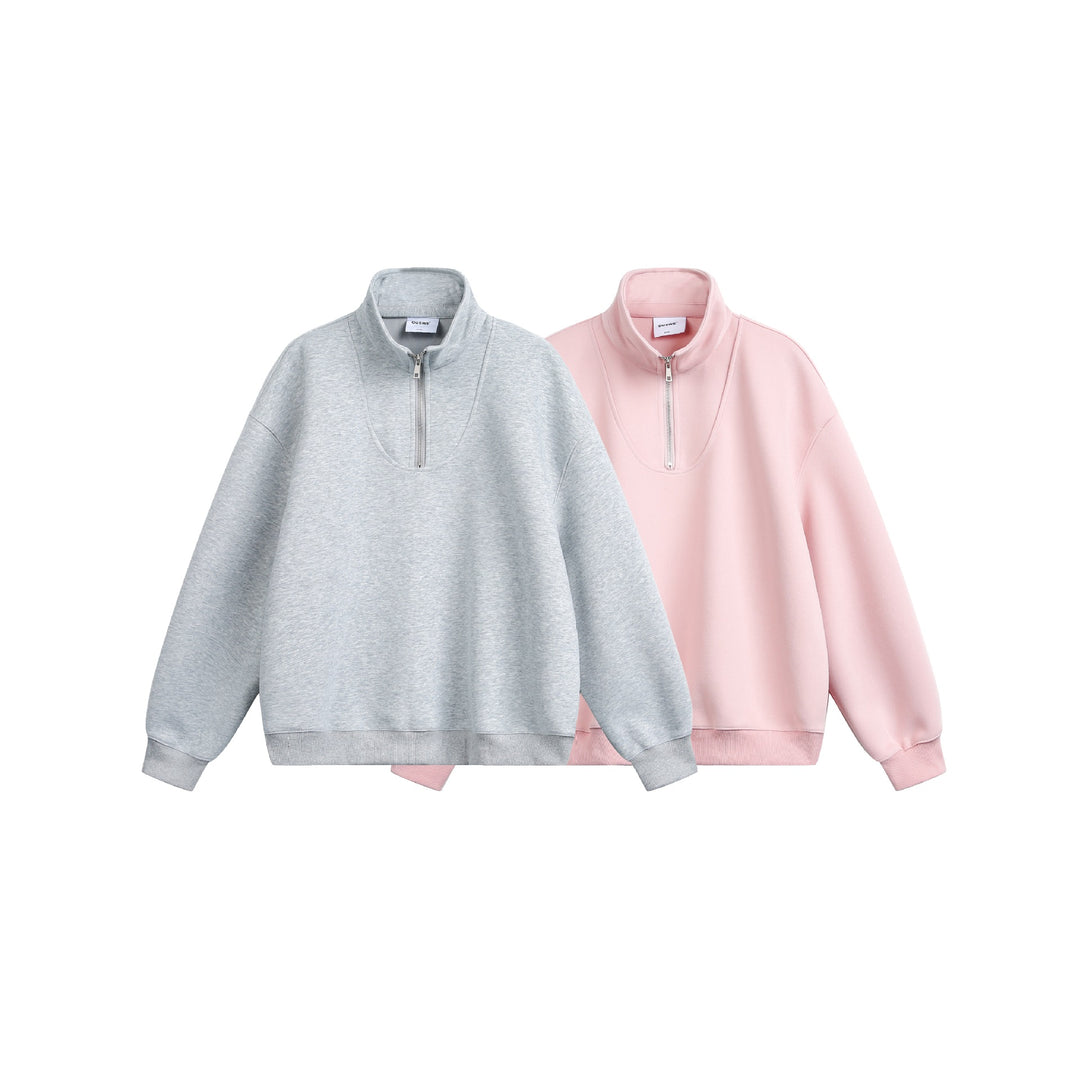Damen Oversize Sweatshirt mit halbem Reißverschluss und Stehkragen Drune