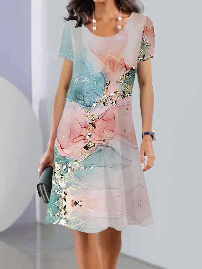 Damen Floral Bedrucktes A-Linien Kleid Drune