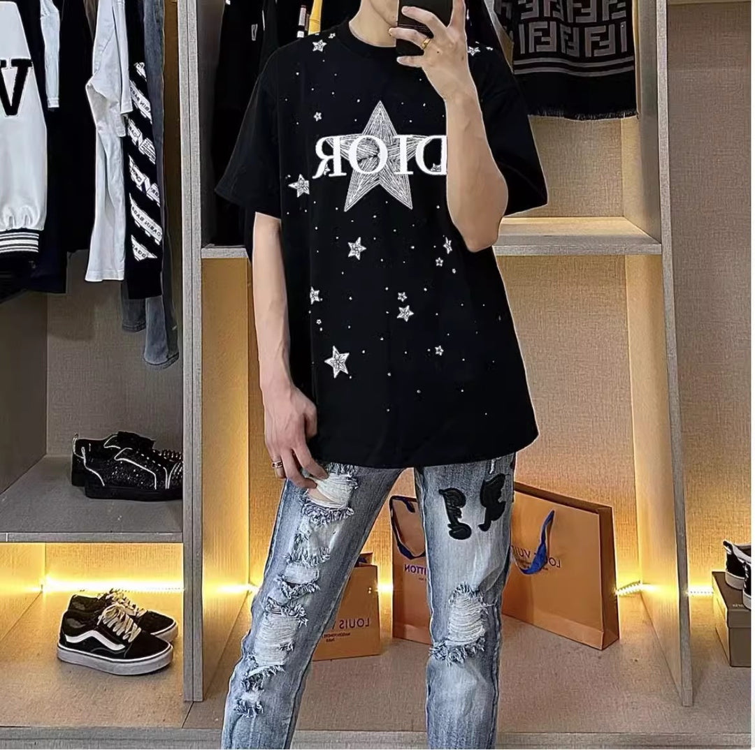 Damen Modisches Oversized T-Shirt mit Sternenmotiv Drune