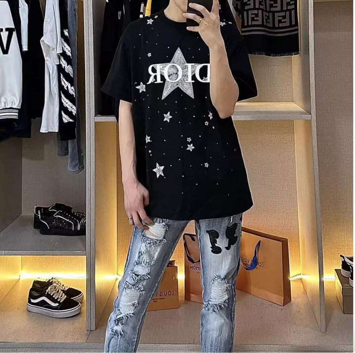 Damen Modisches Oversized T-Shirt mit Sternenmotiv Drune