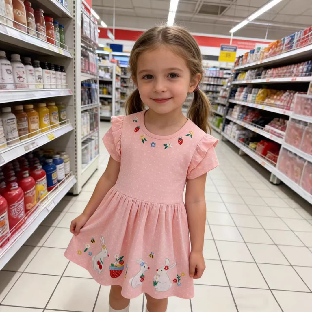 Mädchen Tüllkleid mit niedlichen Hasen- und Blumenstickereien Drune