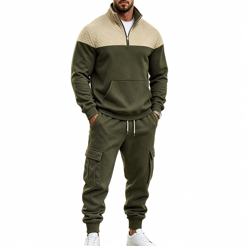 Herren Freizeit-Trainingsanzug mit Steppkragen und Cargo-Jogger Drune