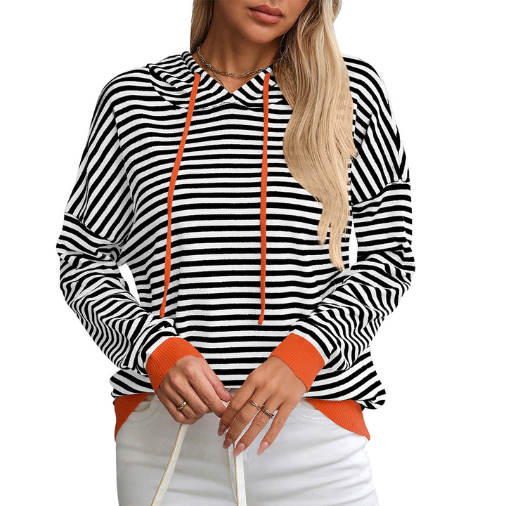 Damen gestreifter Hoodie mit lässigem Schnitt und kontrastierenden Details Drune