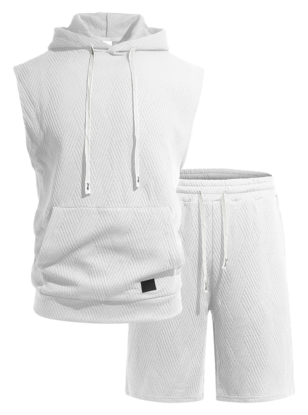 Herren nan ärmelloses Kapuzen-Lounge-Set aus strukturierter Baumwollmischung mit Kängurutasche und elastischer Freizeithose Drune