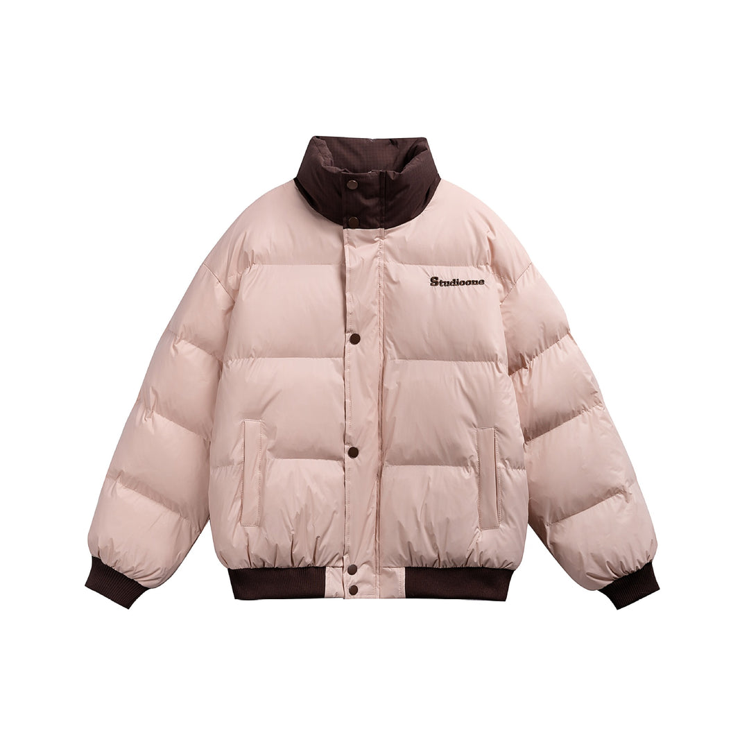 Unisex Kurz geschnittener ultraleichter Daunenoptik‑Puffer mit hohem Stehkragen und Rippbund Drune