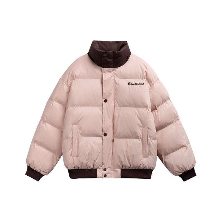 Unisex Kurz geschnittener ultraleichter Daunenoptik‑Puffer mit hohem Stehkragen und Rippbund Drune