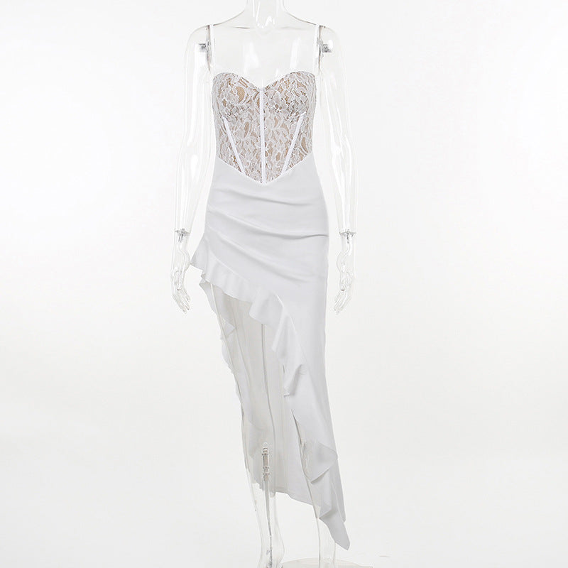 Damen Elegantes Abendkleid mit Spitzenoberteil und asymmetrischem Saum Drune