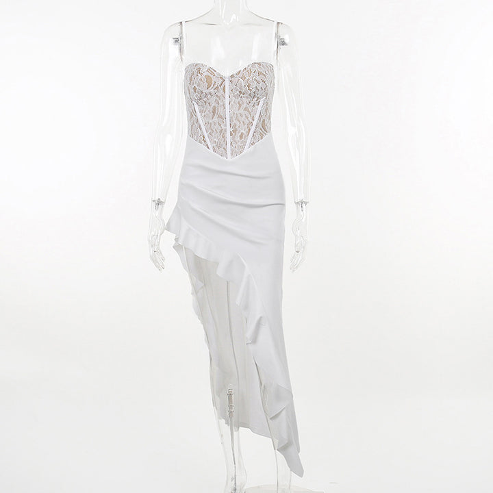 Damen Elegantes Abendkleid mit Spitzenoberteil und asymmetrischem Saum Drune
