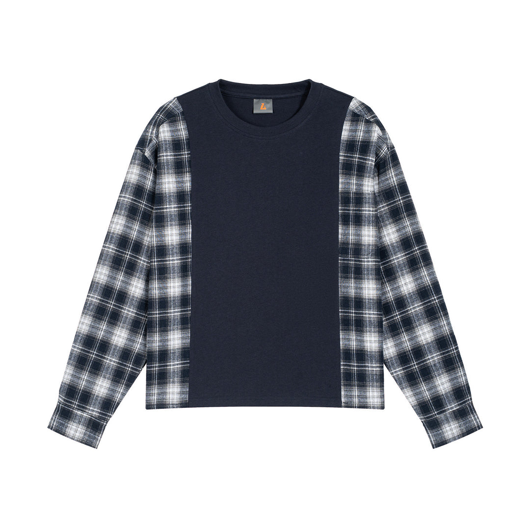 Herren Langarmshirt im Lagenlook mit karierter Flanell-Einsätzen Drune
