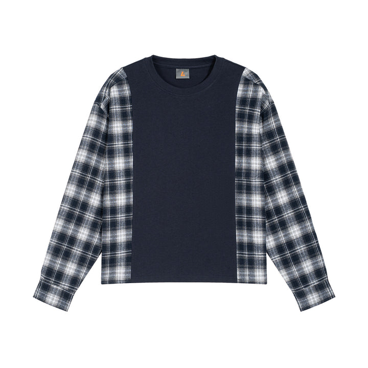 Herren Langarmshirt im Lagenlook mit karierter Flanell-Einsätzen Drune