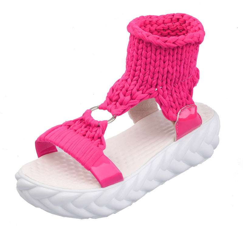 Damen nan handgewebte geflochtene Plateau-Sandalen mit ergonomischer Polstersohle Drune