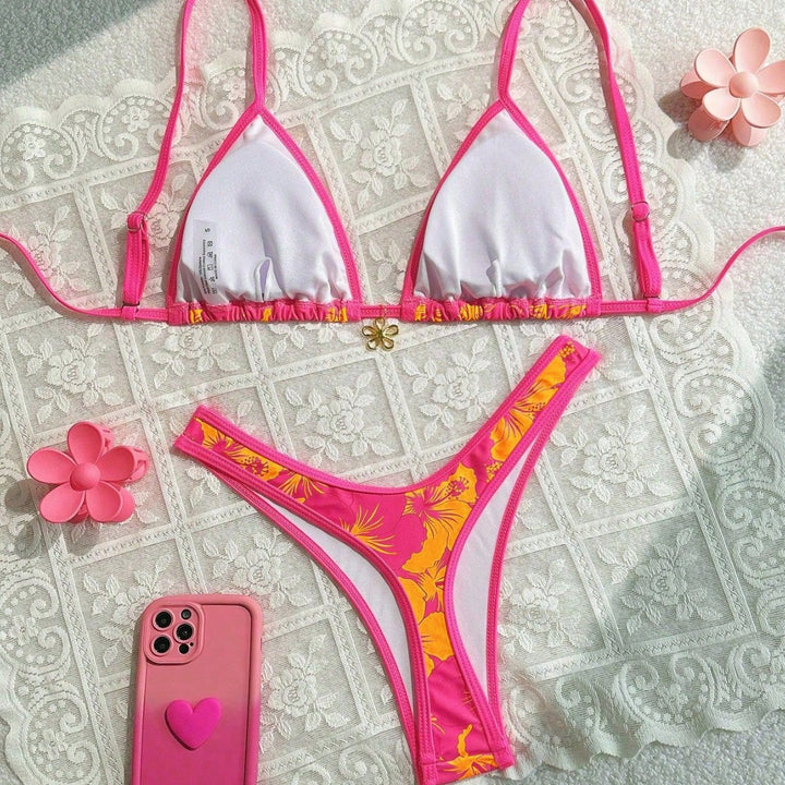 Damen Triangel-Bikini mit floralem Design und verstellbaren Trägern Drune