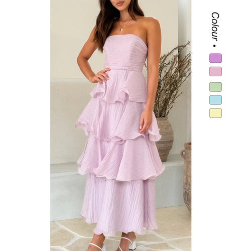 Damen Maxikleid mit voluminösen Rüschen und schulterfreiem Design Drune