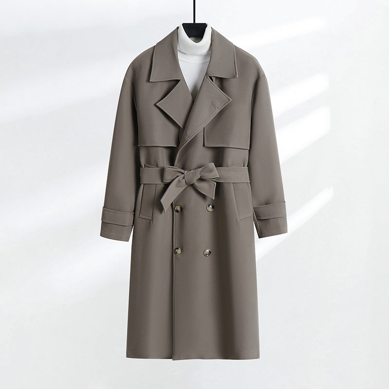Damen taillierter Doppelreiher-Trenchcoat mit Bindegürtel und Schalkragen Drune