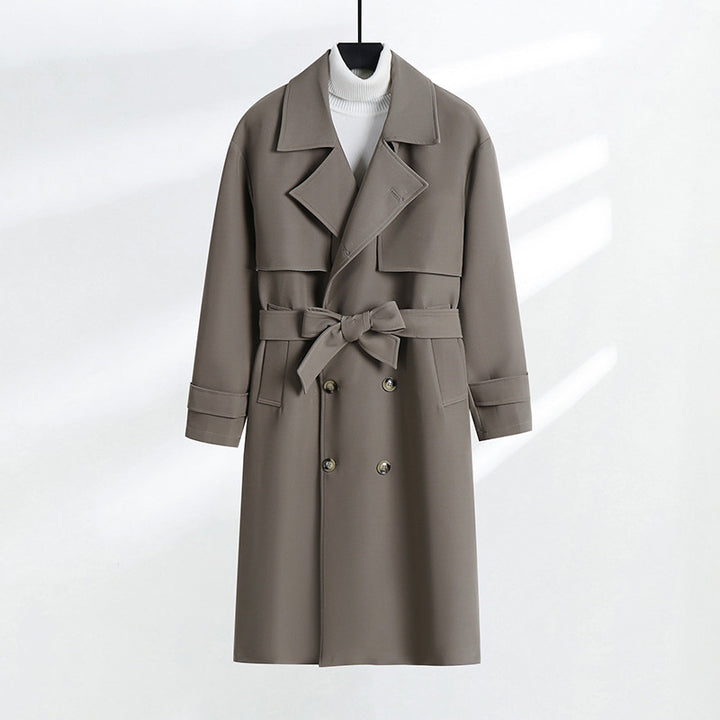 Damen taillierter Doppelreiher-Trenchcoat mit Bindegürtel und Schalkragen Drune