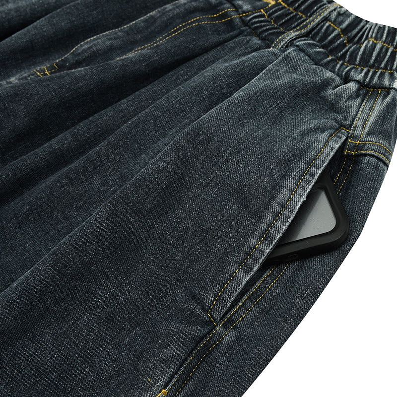 Damen Weite Denim‑Hose mit Kellerfalten, elastischem Bund und legerer Silhouette Drune