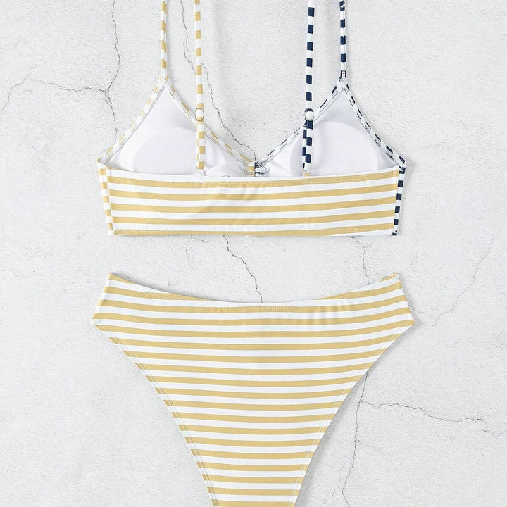 Damen Triangel-Bikini mit raffiniertem Knoten und modischem Streifenmuster Drune