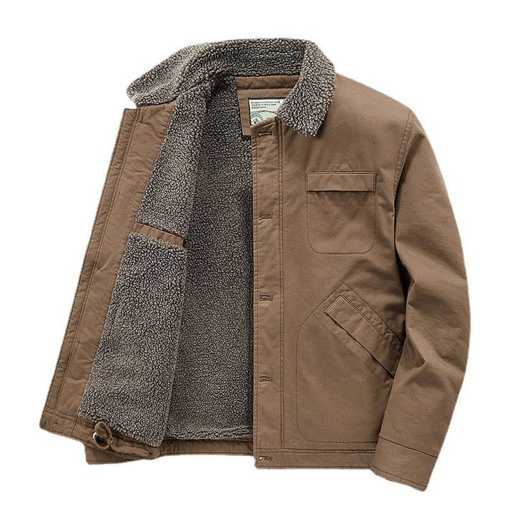 Herren gefütterte Canvas-Arbeitsjacke mit Sherpa‑Innenfutter und Hemdkragen Drune