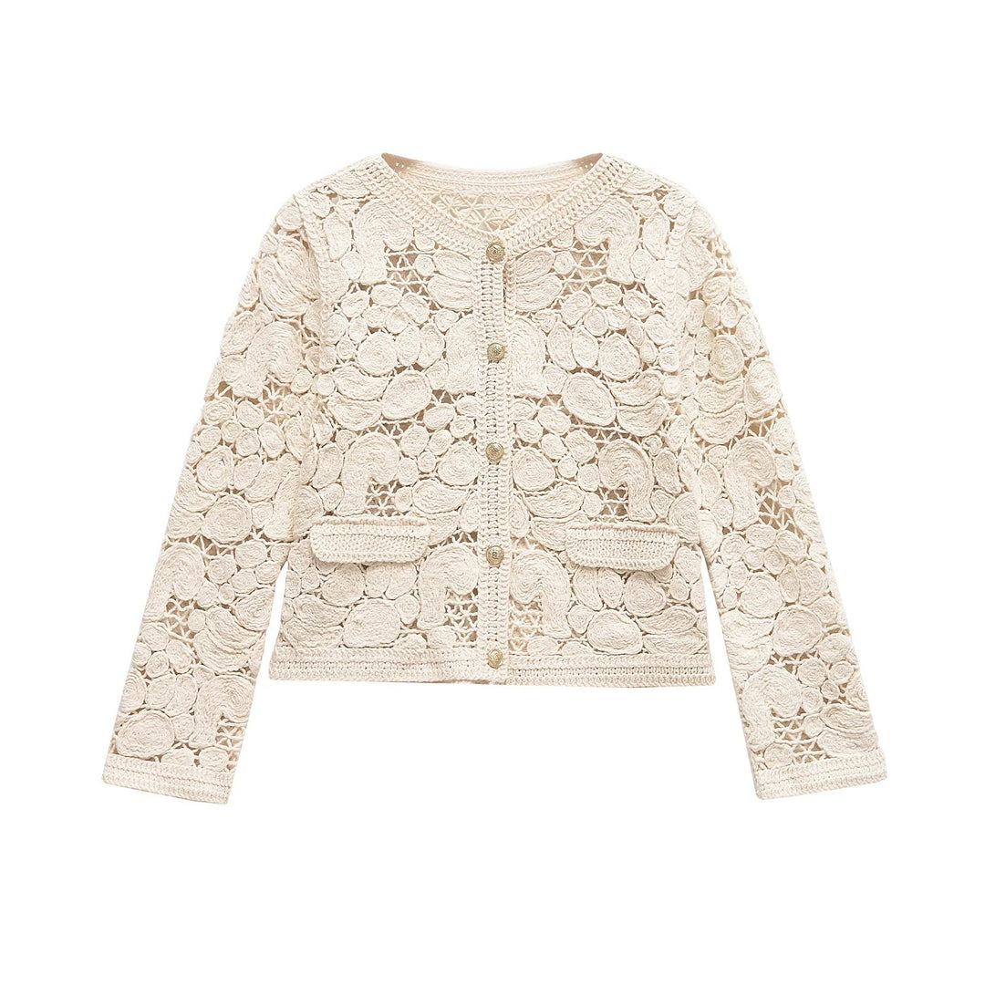 Damen Strickjacke aus feiner Spitze mit dekorativen Knopfdetails und eleganter Silhouette Drune