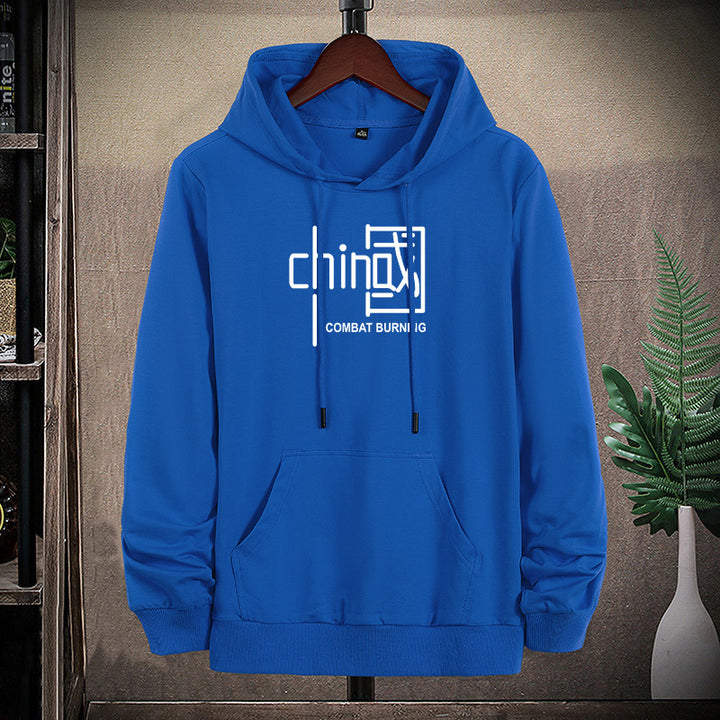 Herren lässiges Kapuzen‑Sweatshirt mit Kängurutasche und Statement‑Print Drune