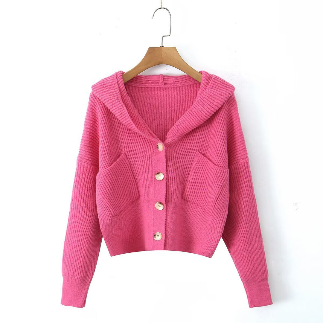 Damen Kuschelige Strickjacke mit Kapuze und Knopfverschluss Drune