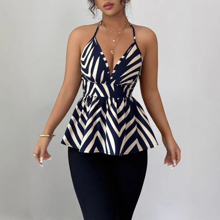 Damen Peplum-Top mit dekorativem V-Ausschnitt Drune