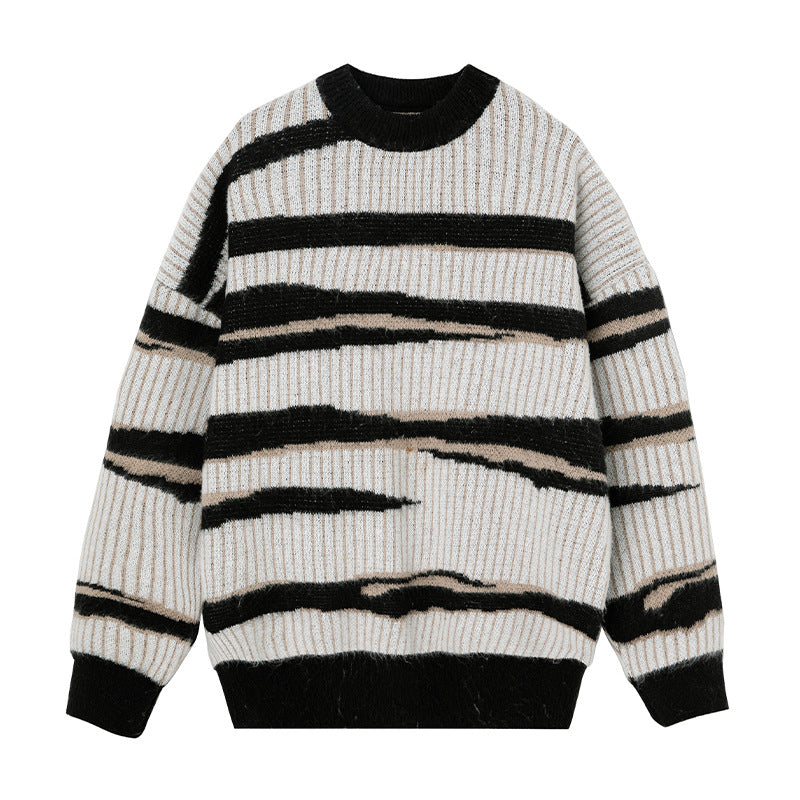 Unisex Grobstrickpullover mit Wellenintarsie und Rippenstruktur Drune