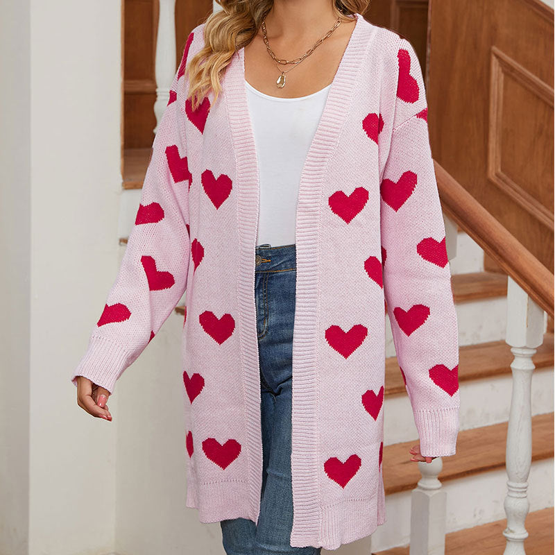 Damen Strickjacke mit Herzmuster Drune