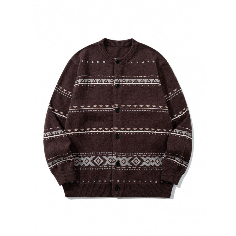 Unisex Jacquard‑Strickcardigan im Boxy‑Cut mit Rundhals und Knopfleiste Drune